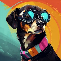 Cute dog with sunglasses. Generative AI.