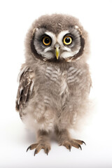 Boreal owl chick on a white background