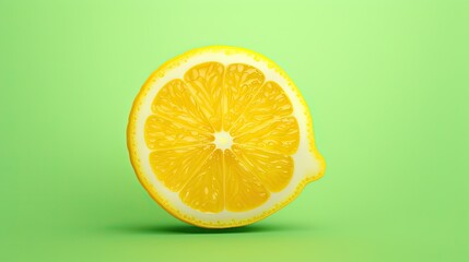  a slice of lemon is shown on a green background with a shadow.  generative ai