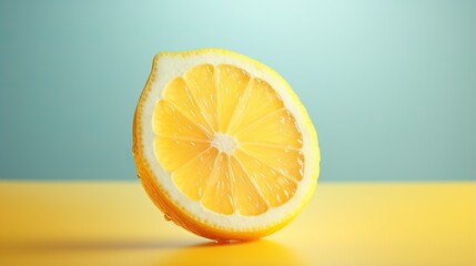  a half of a lemon sitting on top of a table.  generative ai