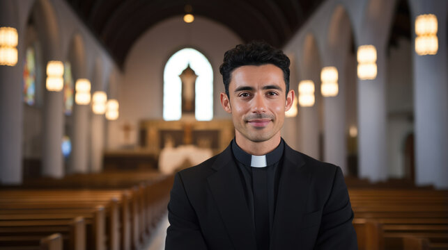 Portrait of a male priest in a church