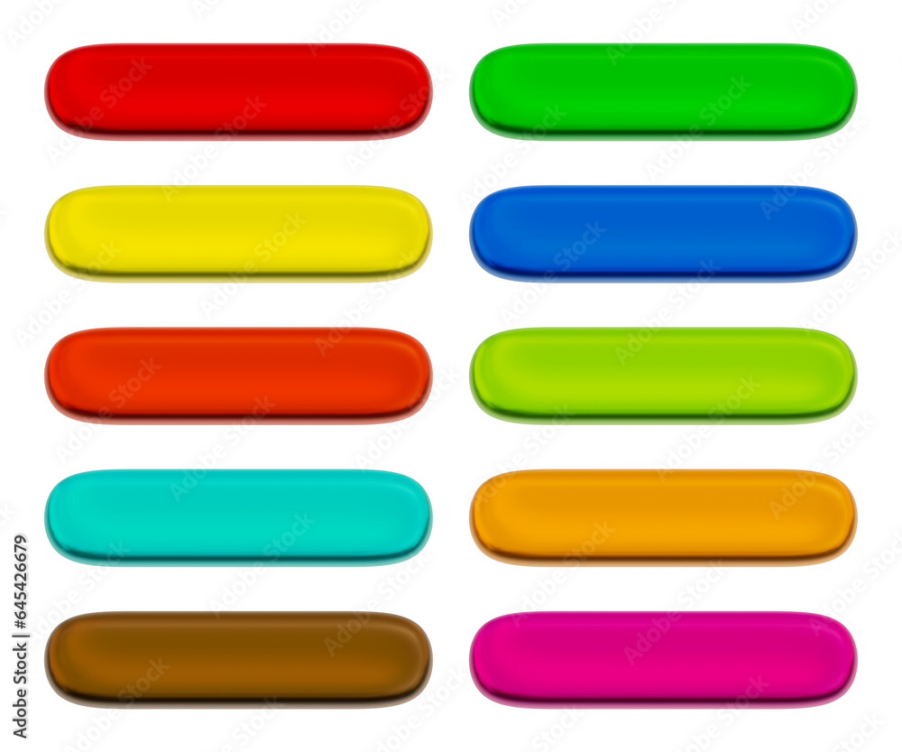 Fototapete Set of round rectangle shape buttons in 3d rendering isolated on transparent background for text, infographic, web and frame concept.
