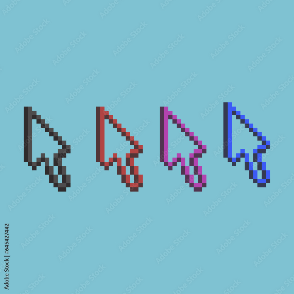Leinwandbilder pixel art sets of cursor web for computer with variation color items asset. cursor click on pixelate