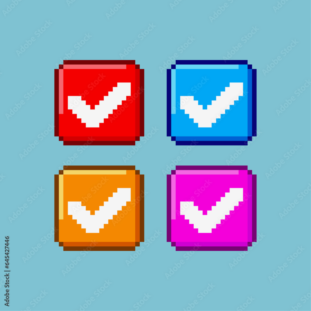 Fototapete pixel art sets of approve button with variation color items asset. yes button on pixelated style.8bi