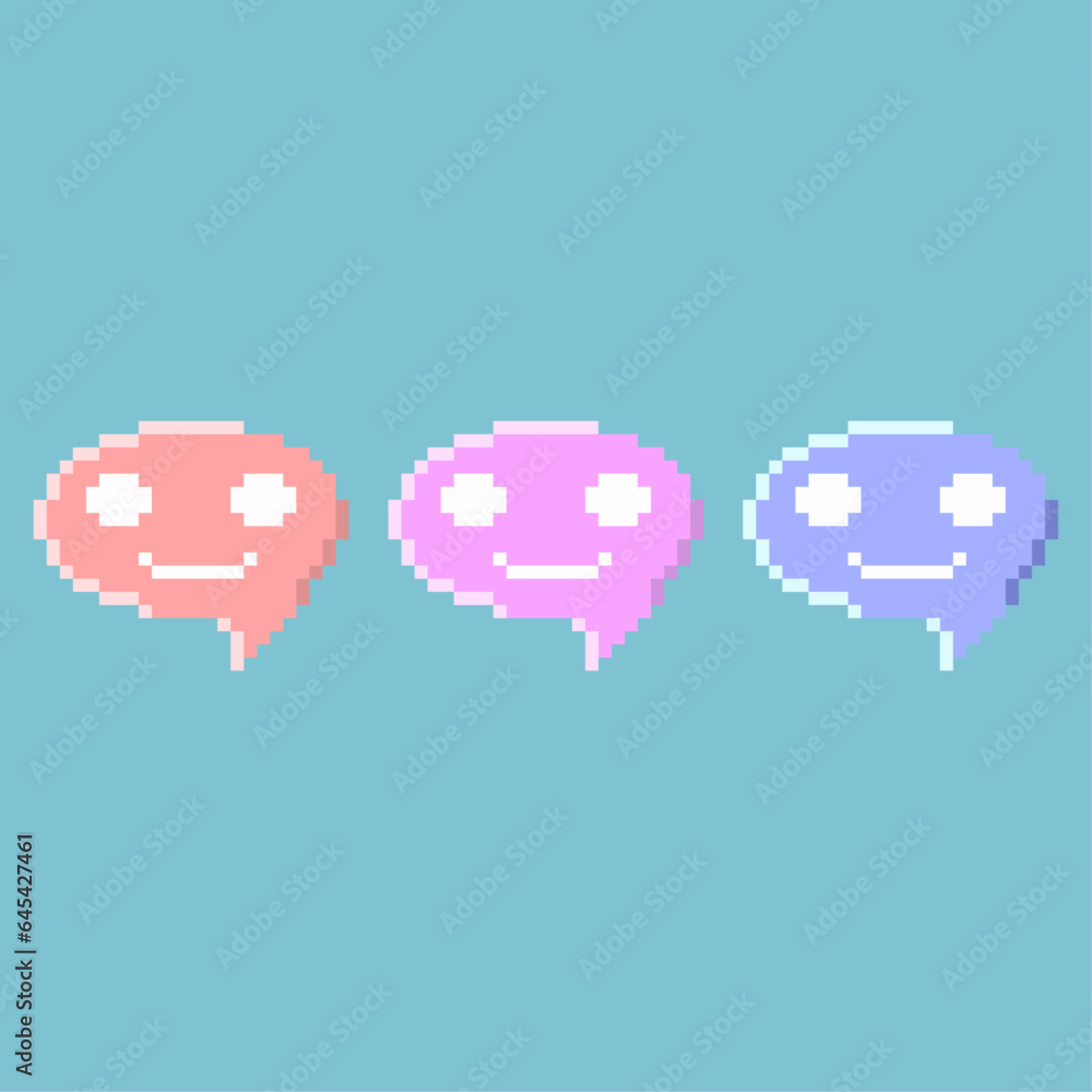 Fototapete pixel art sets of emoji with dialog box shape with variation color items asset. dialog box on pixela