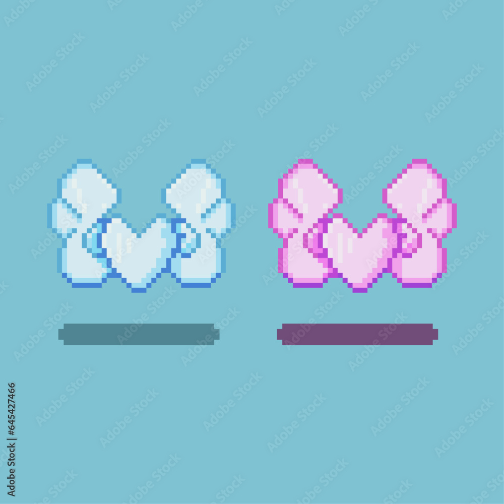 Poster Pixel art sets of heart with wings with variation color items asset. blue,and pink heart with wings on pixelated style.8bits perfect for game asset or design asset element for your game design asset.