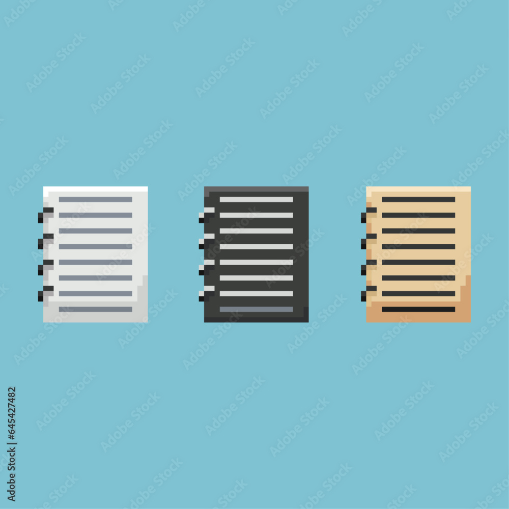 Poster pixel art sets of papper with variation color items asset. white,black,and brown papper on pixelated