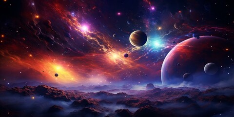 Obraz na płótnie Canvas cinematic galaxy with vibrant planets and stars