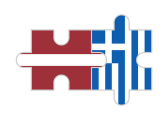 puzzle pieces of latvia and greece flags. vector illustration isolated on white background