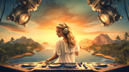 Sunset Serenade: DJ Girl by the Sea
