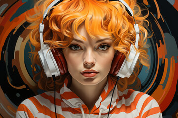 Orange-Haired DJ in Striped Style