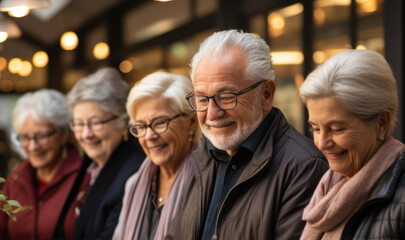 Tech Savvy Seniors. Group of seniors using tablets for video calls, embracing technology in senior life. Generative Ai.