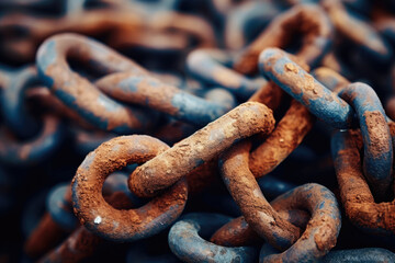Unveiling the Enchanting Elegance of Aged Chains: An Alluring Macro Shot Showcasing the Intricate Beauty and Captivating Decay of Weathered, Rusty, and Vintage Metal Links.