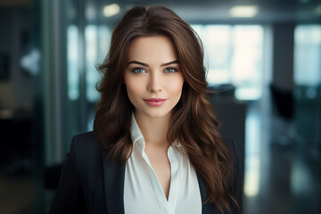 Fototapeta premium Attractive lady executive business leader manager looking at camera generative AI