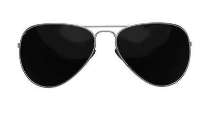 Black aviator sunglasses in silver frame isolated on white and transparent background. Glasses concept. 3D render