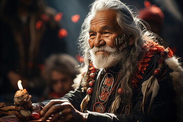 Obraz premium Cultural Traditions. Elderly individuals participating in traditional ceremonies, reflecting the cultural heritage in senior life. Generative Ai.