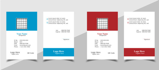 Minimalist ID Card Template with an author photo place | Office Id Card Layout | Employee Id Card for Your Business or Company | Membership Card | Library Card | Blue and Red color