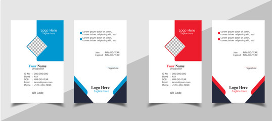 Modern ID Card Template with an author photo place | Office Id Card Layout | Employee Id Card for Your Business or Company | Membership Card | Library Card | Blue and Red color