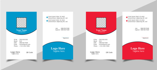 Stylish ID Card Template with an author photo place | Office Id Card Layout | Employee Id Card for Your Business or Company | Membership Card | Library Card | Blue and Red color