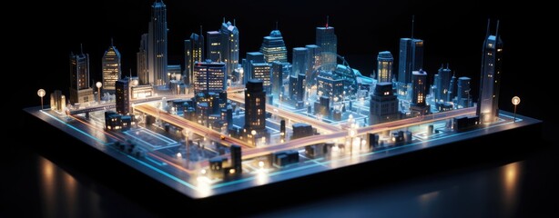 A model city illuminated at night - obrazy, fototapety, plakaty