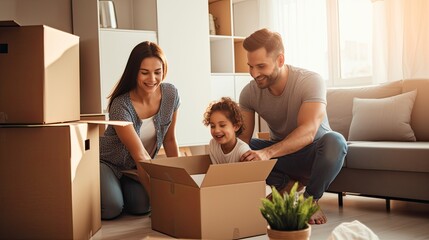 Moving house, relocation. New house, inside the room was a cardboard box containing personal belongings and furniture. move in the apartment or condominium. Generate by AI.