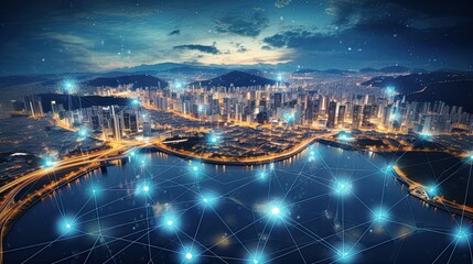 5G wireless network, high speed internet, cloud computing or connect diagram technology, Data storage, service, synchronize, online, financial, Connectivity global, smart city, ecommerce, facility