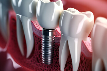 Ai generated concept of healthy teeth medically accurate image demonstrating the placement of white crown dental implant