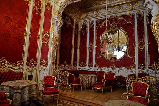 St. Petersburg, Russia - June 10, 2022 - Interior of Hermitage Museum (Winter Palace). Former royal residence is now a tourist attraction with luxury decor, works of art, sculpture and architecture.