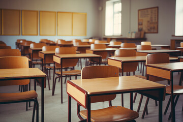 Picture empty classroom back to school concept nice vintage interior of educational environment generative AI