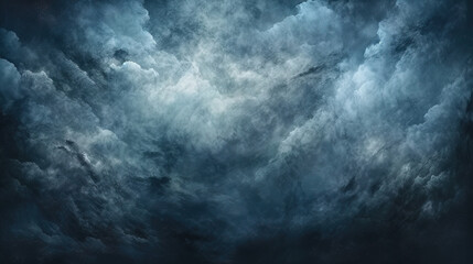 Black gloomy sky, grunge texture, dark blue gray clouds background. Generative AI - obrazy, fototapety, plakaty