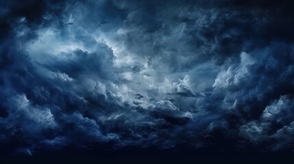 Naklejka na ściany i meble Black gloomy sky, grunge texture, dark blue gray clouds background. Generative AI
