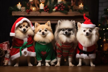 Fototapeta na wymiar Cute dogs in festive Christmas costumes