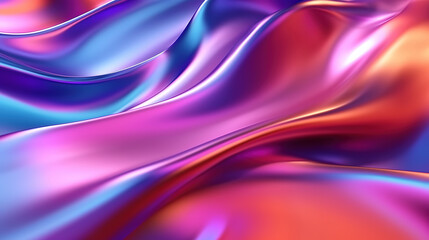 Abstract 3d render, holographic, glossy, reflective metallic, fuid organic. Generative AI