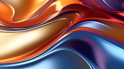 Abstract 3d render, glossy, reflective metallic, organic fluid wave. Generative AI