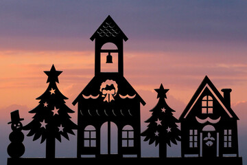 Fototapeta na wymiar Silhouette of christmas town