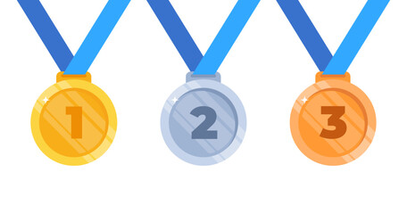 Gold, silver and bronze medal icon. Medal set. Medals isolated on white background. Vector illustration.