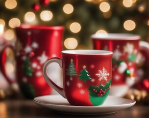 Obraz na płótnie Canvas Festive Christmas Mugs A Delightful Sip of Holiday Cheer. AI Generated.