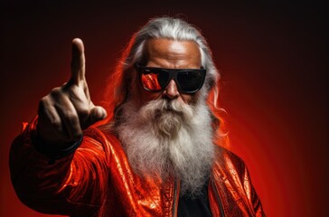 A stylish old man with a long white beard wearing trendy sunglasses