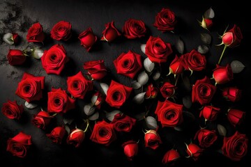 Bouquet of red roses on a black background.