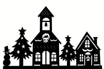 Silhouette of christmas town
