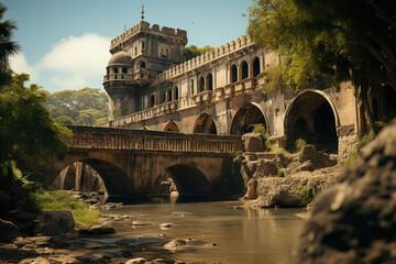 Fototapeta premium Colonial Legacy. Historic forts and structures reflect the enduring influence of colonization in My Latin America. Generative Ai.