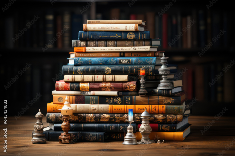 Aufkleber books unite. stack of books with various languages reflects universal language of knowledge. generat