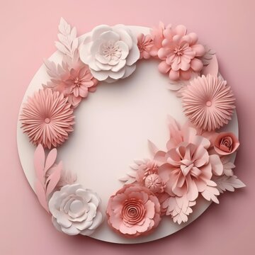 Beautiful large wreath of stunning flowers on a frame used as digital backdrop. Generative AI image weber.