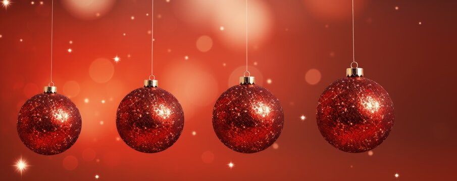 Three red Christmas balls hanging from a string