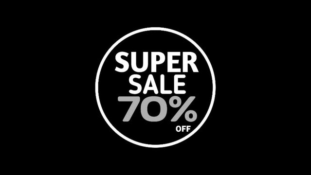 Super sale 70% off word animation use for landing page,website, Blog, sale promotion, advertising, marketing in black background.