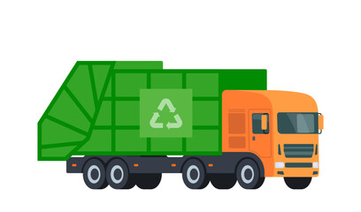 Urban garbage truck. Trash sorting, recycling. Vector illustration.