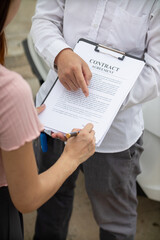 Insurance agents meet with customers when accidents occur to inspect damage and document insurance...