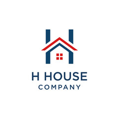 HOUSE H letter H roof shape logo in red and dark blue