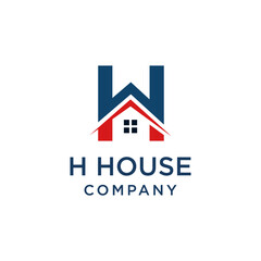 HOUSE H letter H roof shape logo in red and dark blue