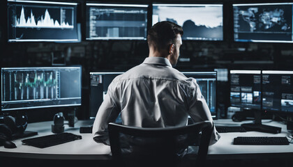 Service Desk Cybersecurity Expert Working On Multiple Monitors Data Networking Operations Center